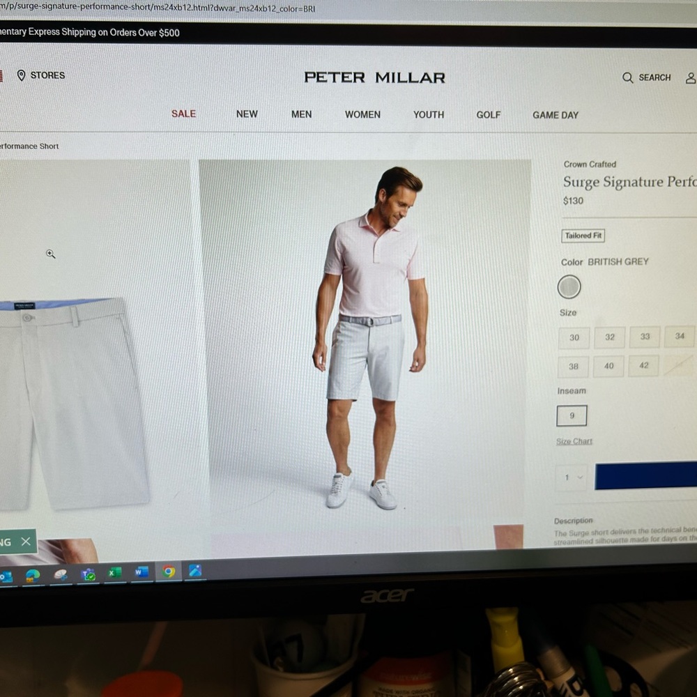 Peter Millar NWOT - Crown Crafted shorts British Grey - size 38 with 9” inseam